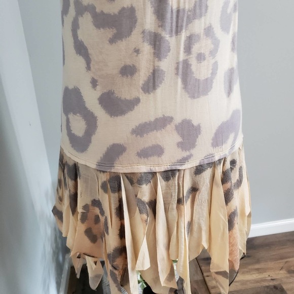 Origami Leopard Boho Gypsy Fringe Sleeveless Tunic Top Dress Large Layer Chic - Picture 11 of 13